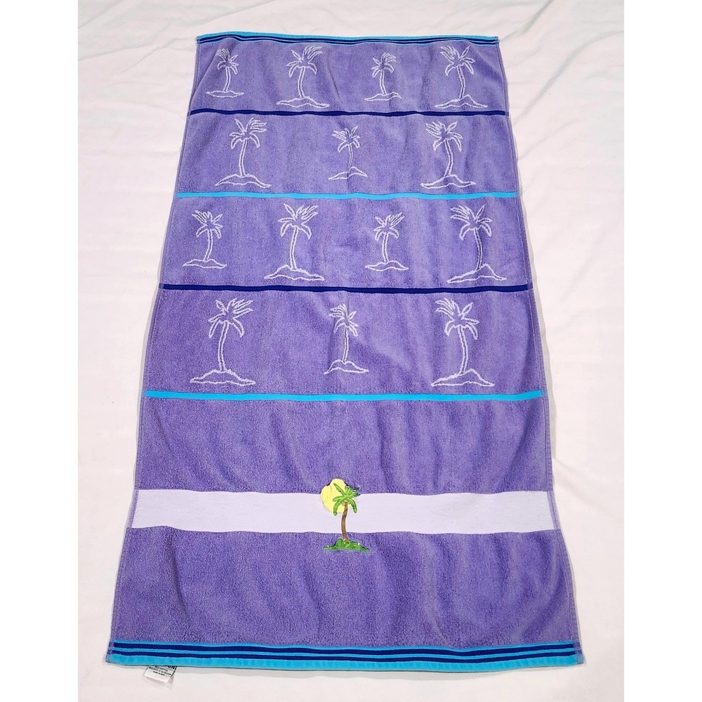 Tropical Purple Palm Tree Cotton‎ Striped Welspun Beach Towel  55x28 Summer